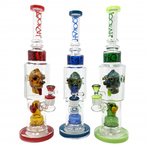 15" Lookah Glass Spooky Face, Skull Perc Water Pipe [C305]
